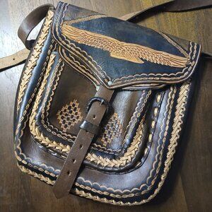 Vintage hand tooled leather bag